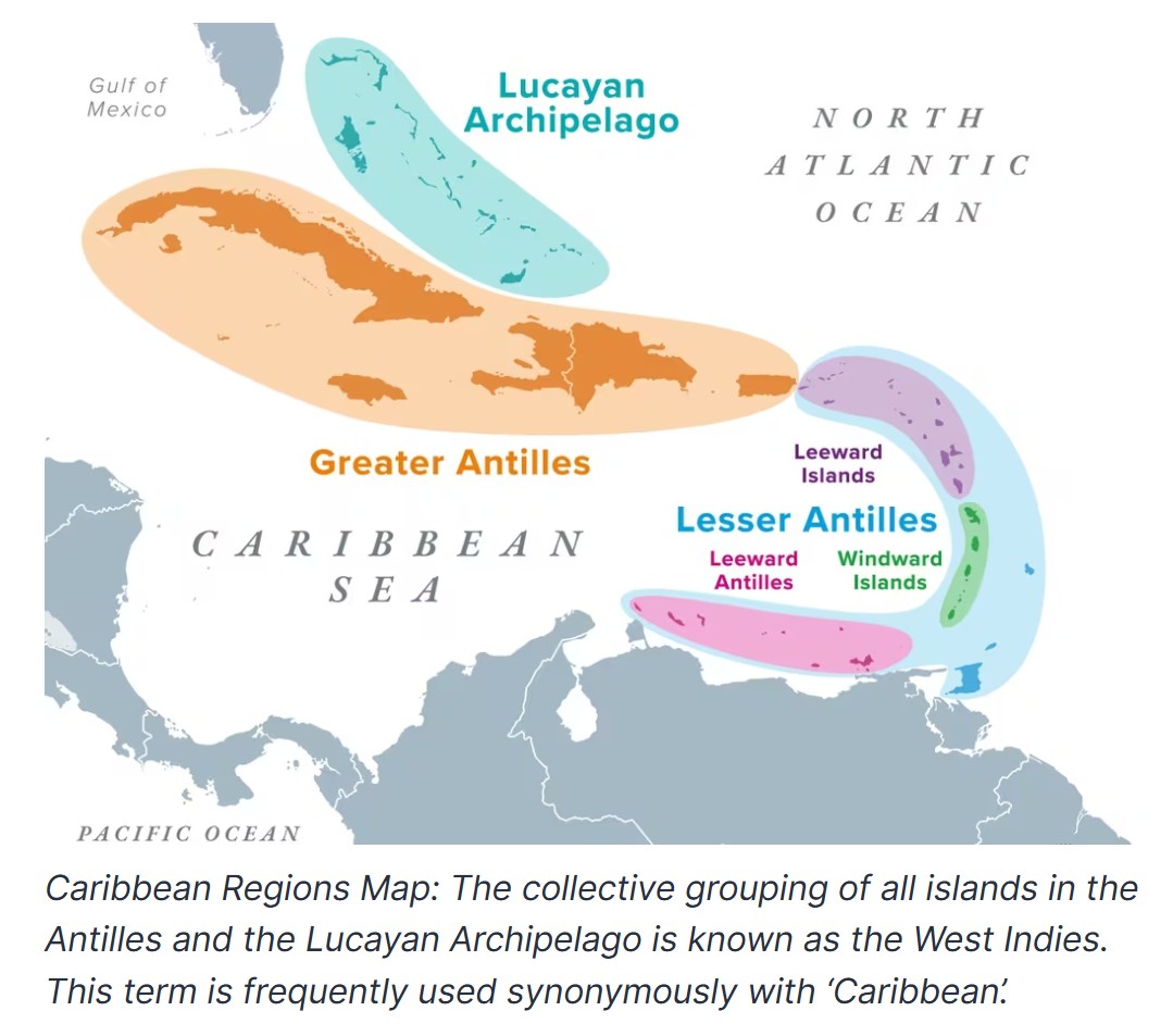 Caribbean Regions Map Caribbean Regions Map